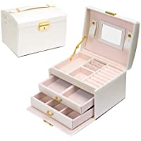 Los mejores  - E-MANIS Caja Joyero Caja de Joyas-Estuche Rectangular para Guardar Joyas-Pendientes-Anillos y Collares-Espejo y Cajones…